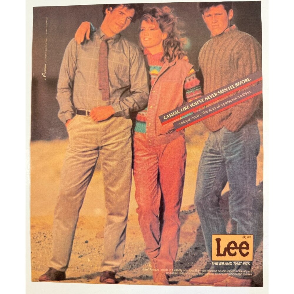Vintage 1985 Lee Antique Cords Fashion Friends Advertisement Print Ad